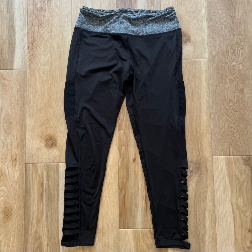 JGX Black and Gray Leggings Cropped Cutouts Size XL